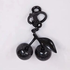 Chic Black Sparkle Cherry Charm Keychain Bag Charm With Clip Fruit Bag Large 🍒